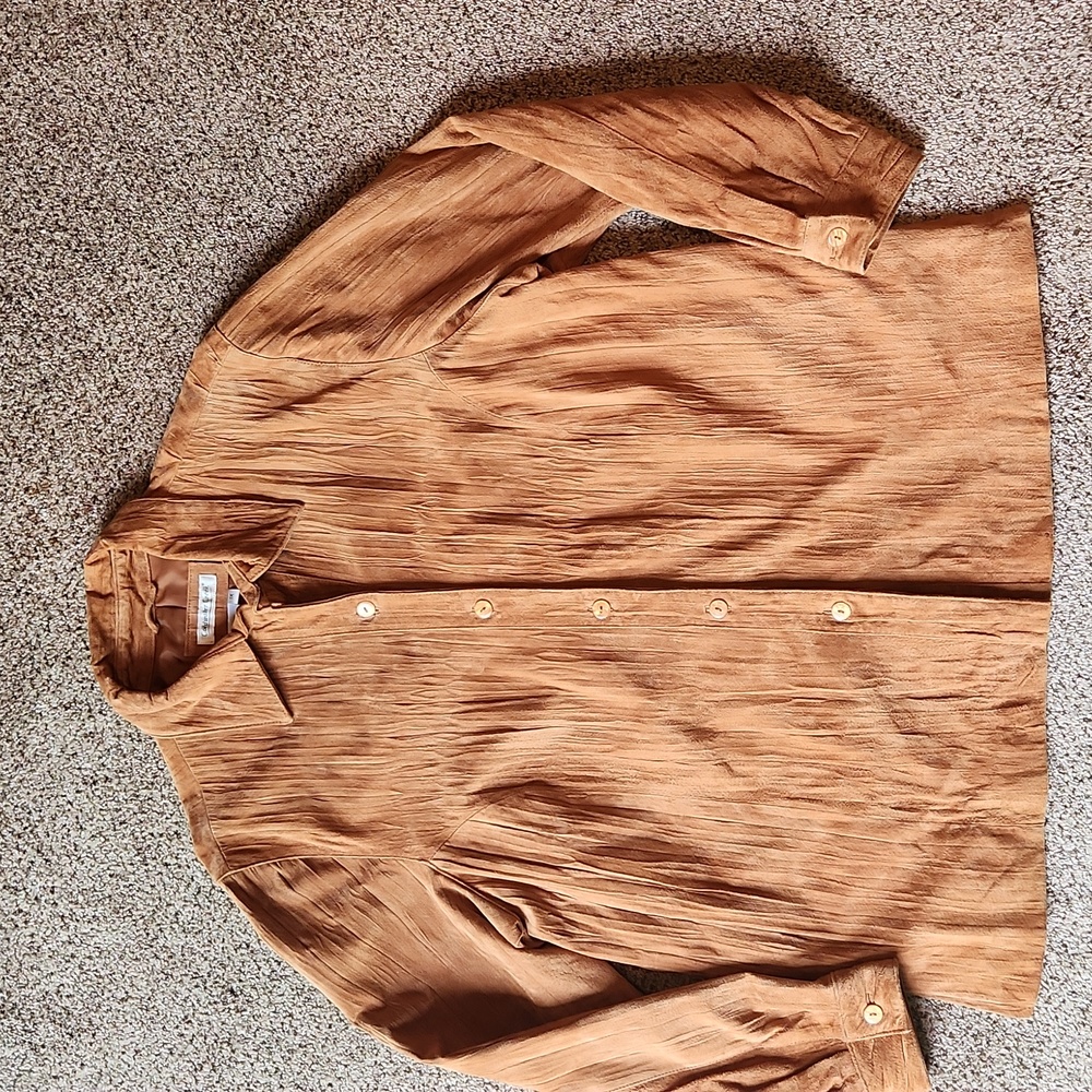 Coldwater Creek | Genuine Real Leather Classic Crinkle Jacket w/ Buttons